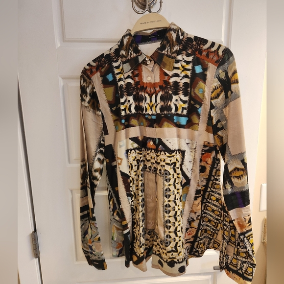 Etro Tops - Etro Abstract Print Button-Up Blouse in Cotton/Elastane Blend